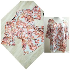 New Zac & Rachel Paisley Ruffle Sleeves Blouse Sz S